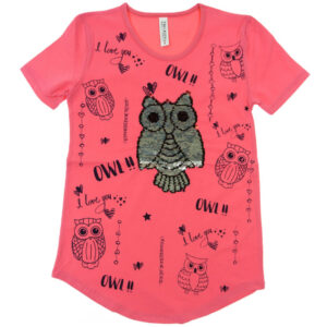 TRG μπλούζα με παγιέτες "Fuchsia Owl Love"