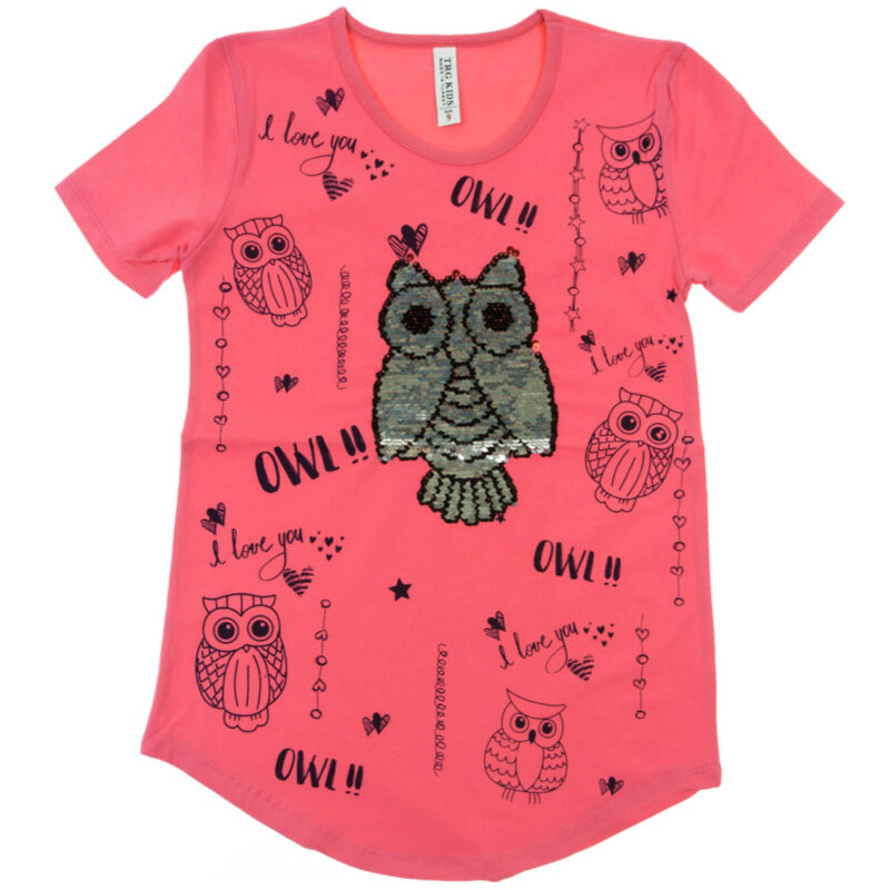 TRG μπλούζα με παγιέτες "Fuchsia Owl Love"