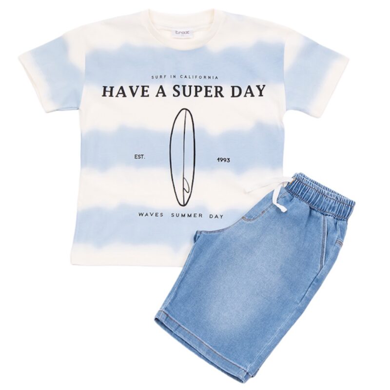 Trax σετ μπλούζα με τζιν βερμούδα «Have A Super Day»