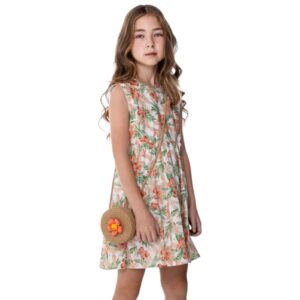 Funky παιδικό φόρεμα με ψάθινο τσαντάκι «Gerbera»