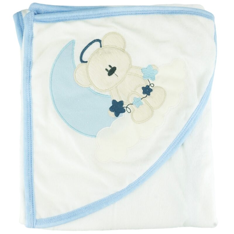 Pamuk Baby μπουρνουζοπετσέτα και πανάκι μπάνιου «Angel Blue Teddy» (0,95m x 0,75m)